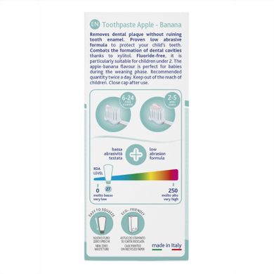 Chicco, pasta do zębów o smaku jabłkowo-bananowym, bez fluoru, 6m+, 50 ml