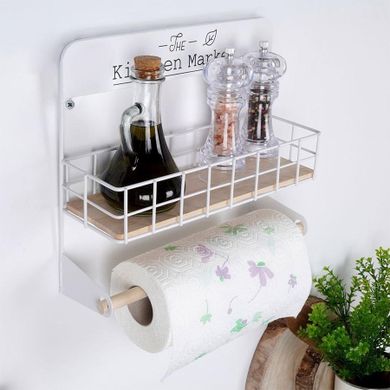 Excellent Houseware, wieszak na ręcznik papierowy z półką, metalowy biały