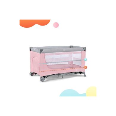 Kinderkraft, Leody, łóżeczko turystyczne, Pink