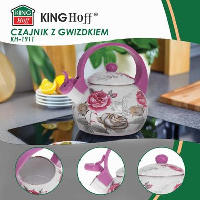 Kinghoff, czajnik emaliowany z gwizdkiem, 2l, KH-1911