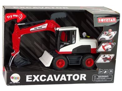 Lean Toys, koparka, ruchoma łyżka, czerwona