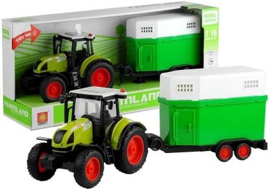 Lean Toys, traktor z przyczepą konną z napędem i dźwiękiem