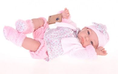 Magik Baby, hiszpańska lalka bobas w różowym sweterku, Jenny, 45 cm