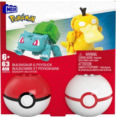 MEGA Pokemon, Pokeball Bulbasaur i Psyduck, 2 figurki, klocki, 63 elementy