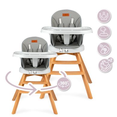Momi, Woodi, krzesełko do karmienia, 3w1, szare