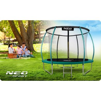 Neo-Sport, trampolina ogrodowa z siatką, profilowanymi słupkami i drabinką, 312 cm