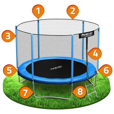 Neo-Sport, trampolina ogrodowa z siatką zewnętrzną i drabinką, 312 cm
