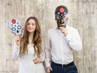 PartyDeco, Halloween dia de los muertos, maska papierowa na twarz, biała, rozmiar uniwersalny