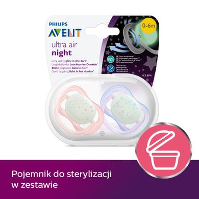 Philips Avent, Ultra Air, Night, smoczek uspokajający, różowy, 0-6m