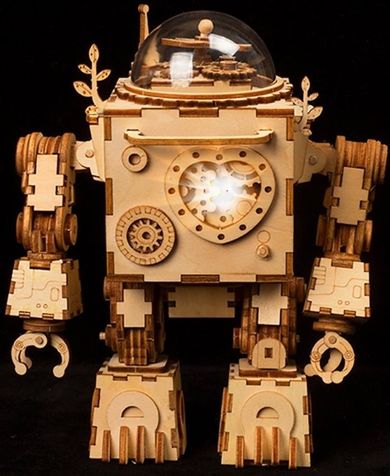 Robotime, Pozytywka LED, Steampunk Robot, drewniane puzzle 3D, 221 elementy