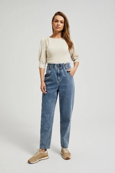 Spodnie jeansowe damskie, paper bag, niebieskie, Moodo