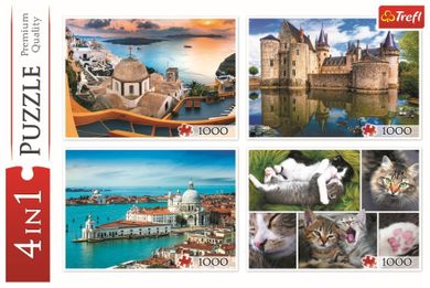 Trefl, Santorini, Wenecja, Zamek w Sully-sur-Loire, Kotki, puzzle, 4-1000 elementów