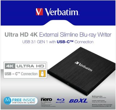 Verbatim, napęd zewnętrzny, Blu-Ray, X6, Ultra HD 4K, USB-C 3.1, 43888