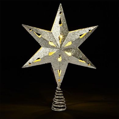 Vilde, czubek na choinkę, świecący, gwiazda, złota brokatowa, 33 cm, 10 led