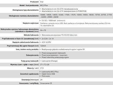 Xtar, ładowarka do akumulatorów cylindrycznych, LI-ION, MC2+