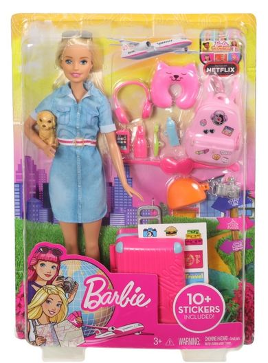 Barbie, Barbie w podróży, lalka z akcesoriami i naklejkami