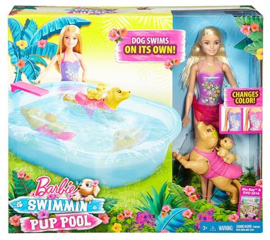 Barbie, Pływający piesek, lalka z akcesoriami