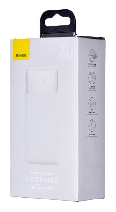 Baseus, powerbank, Bipow, 30000mah, 2xUSB, USB-C, 20w, biały