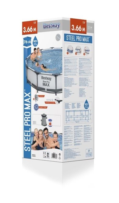Bestway, Steel Pro Max, basen stelażowy z pompą filtracyjną, 3,66-0,76m
