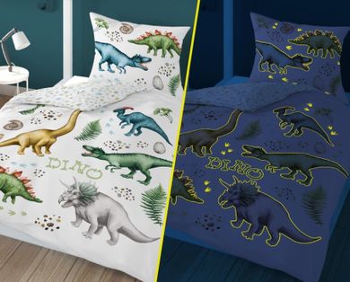 Dino, fluo, 2-częściowy komplet pościeli świecącej w ciemności, 160-200 cm