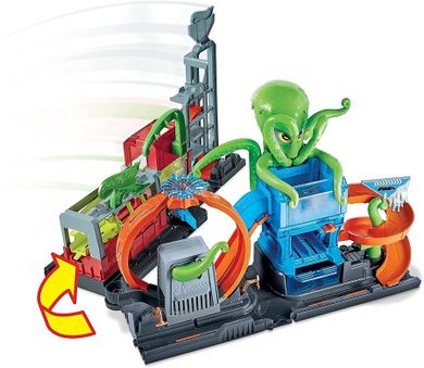 Hot Wheels City, Color Reveal, Megamyjnia - Atak ośmiornicy, zestaw do zabawy z funkcją zmiany koloru
