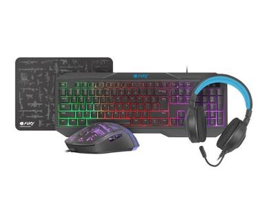 Natec, Fury, zestaw, 4w1, Thunderstreak 3.0 US, klawiatura + mysz + słuchawki + podkładka, NFU-1674