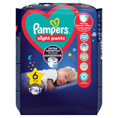 Pampers, Night Pants, pieluchomajtki, rozmiar 6, 15 kg+, 19 szt.