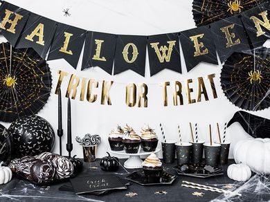 PartyDeco, Trick or Treat, serwetki papierowe na imprezę Halloween, czarne, 33 cm, 20 szt.