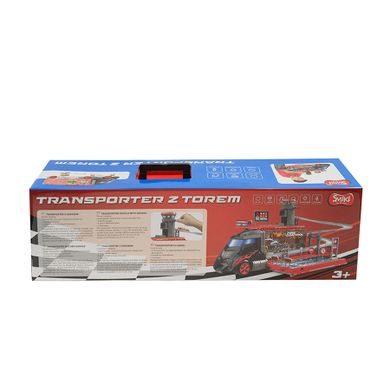 Smiki, transporter z garażem, tor, 6 samochodzików, 1 helikopter, akcesoria