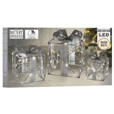 Vilde, świecące prezenty, dekoracja, srebrne led, 3 szt.