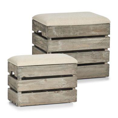 Zeller, drewniana pufa z siedziskiem + schowek na butelki, 30 l, 2w1