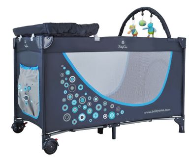 BabyOno, łóżeczko turystyczne z pełnym wyposażeniem, szaro-niebieskie, 120-60 cm