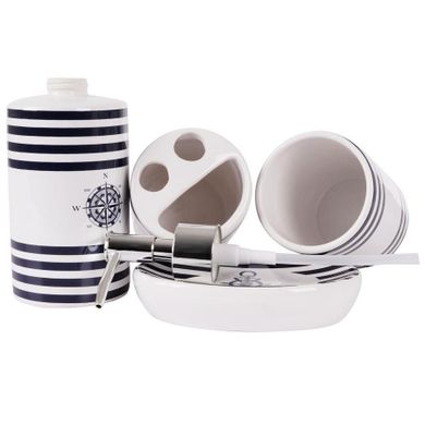 Bathroom Solutions, zestaw łazienkowy ceramiczny, biały marynistyczny, 4 elementy