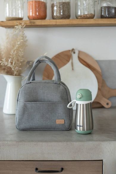 Beaba, bidon termiczny, ze słomką, sage green, 350 ml