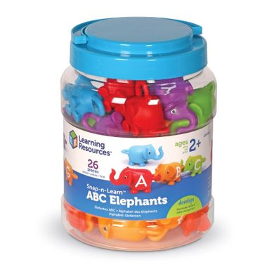 Learning Resources, Snap & Learn, Słonie ABC, figurki do nauki liter i poznawania kolorów, zestaw edukacyjny, 26 szt.