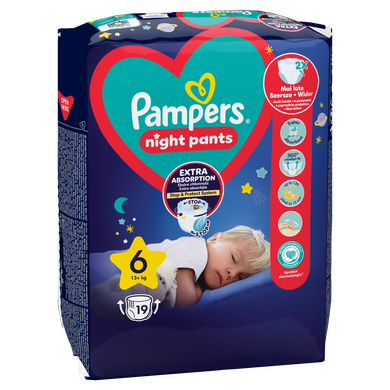 Pampers, Night Pants, pieluchomajtki, rozmiar 6, 15 kg+, 19 szt.