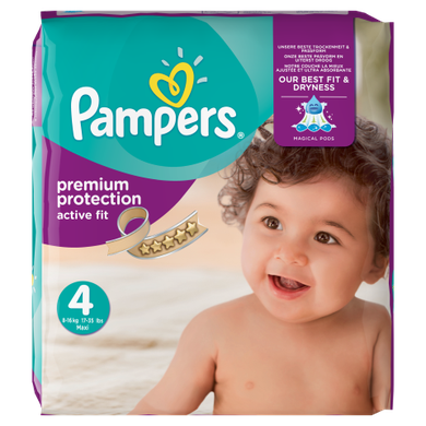 Pampers, Premium Protection Active Fit, pieluchy jednorazowe, rozmiar 4, 168 szt., zapas na miesiąc