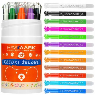 Rawmark, Misie, kredki żelowe, 12 szt. + pędzel
