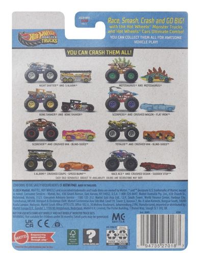 Hot Wheels, Monster Trucks, Scorpedo + autko Hot Wheels, dwupak, 1:64, JCG30