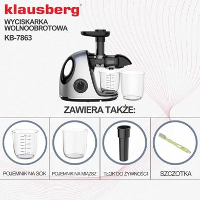 Klausberg, sokowirówka, wyciskarka wolnoobrotowa, srebrna, KB-7863