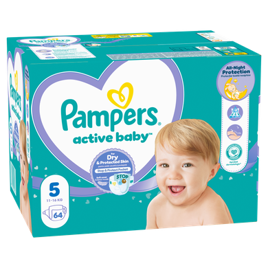 Pampers, Active Baby, pieluchy jednorazowe, rozmiar 5, 11-16 kg, 64 szt.