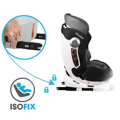 Ricokids, Stigo, fotelik samochodowy z daszkiem, obrotowy 360°, 0-36 kg, szary