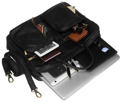 Torba na laptopa, czarna, skórzana, Peterson