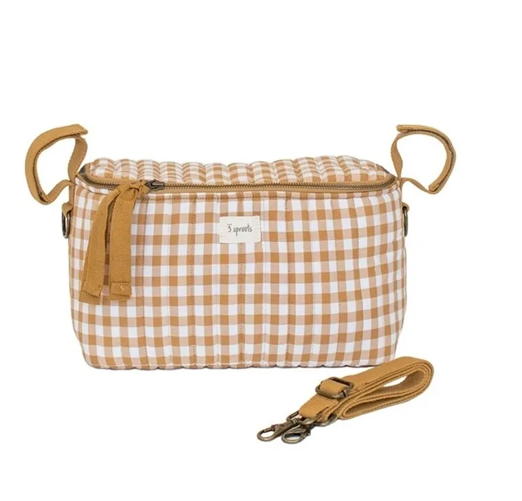3 Sprouts, Quilted Gingham, organizer do wózka, mustard