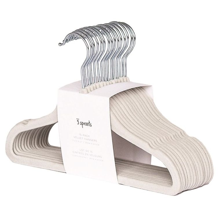 3 Sprouts, wieszaki welurowe dla dzieci, gray, 15 szt.