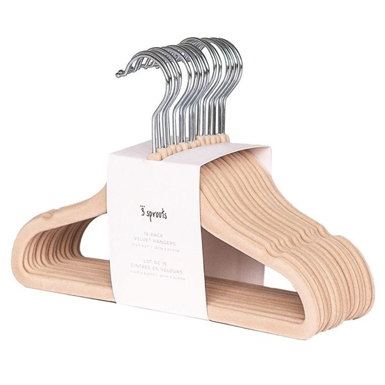 3 Sprouts, wieszaki welurowe dla dzieci, hazelnut, 15 szt.