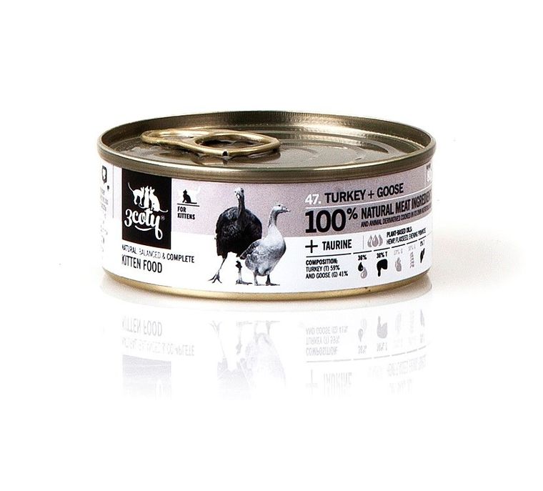 3coty, indyk z gęsią, karma mokra dla kociąt, 80g