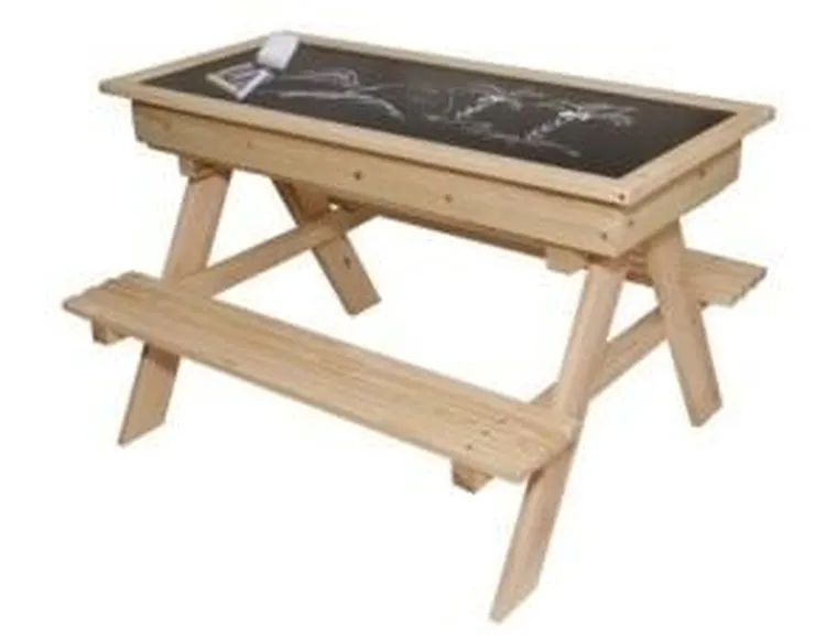 3TOYMS, zestaw ogrodowy, stolik + 2 ławeczki, drewniany