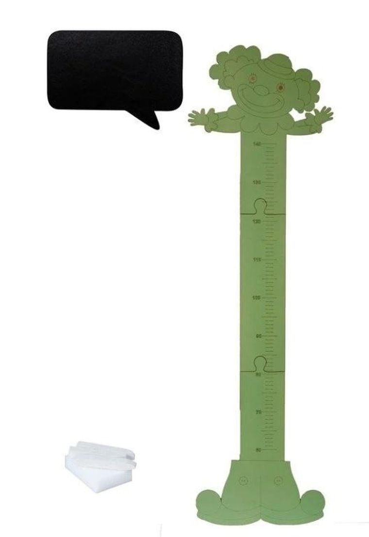 3toysm, drewniana miarka wzrostu, klaun, zielona