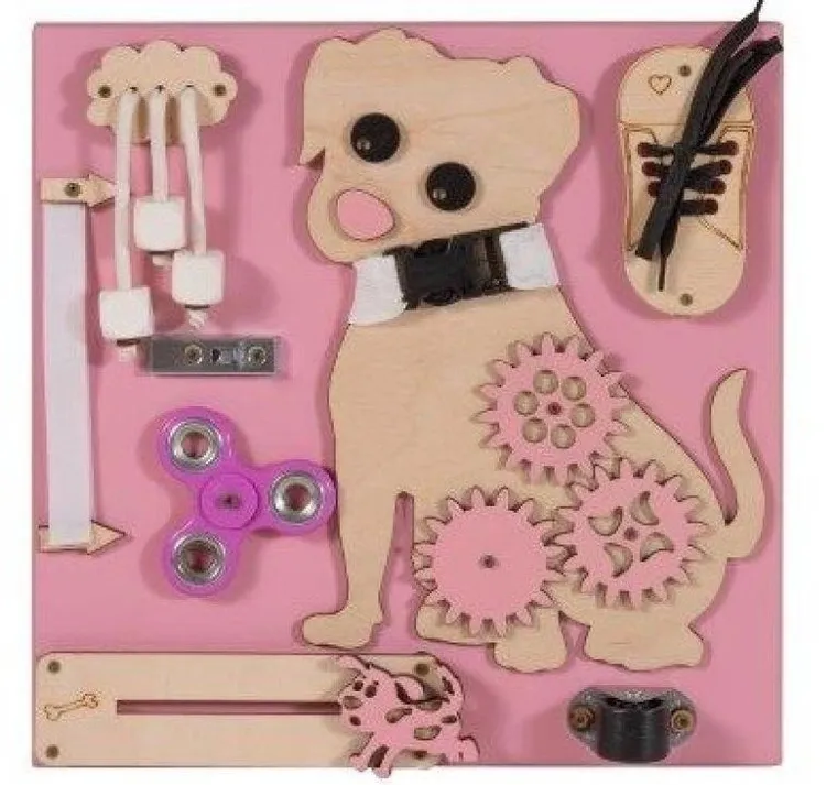 3toysm, tablica manipulacyjna, Pies Hugo, różowa